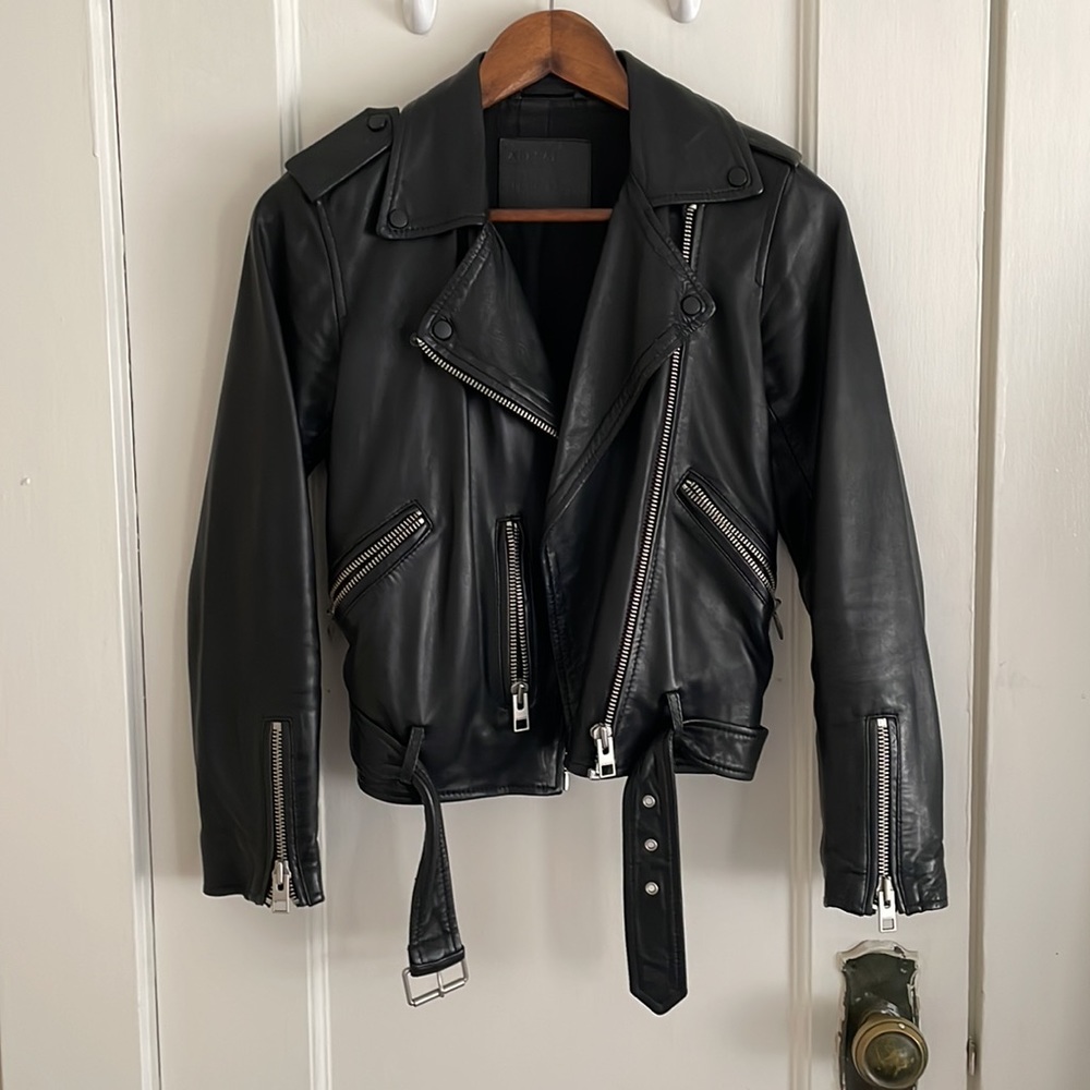 Allsaints Balfern Black leather biker jacket size 2 - Picture 4 of 7